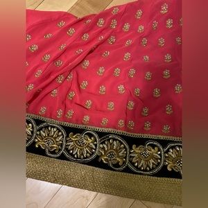 Pink gold Baroque Saree Sari shawl scarf